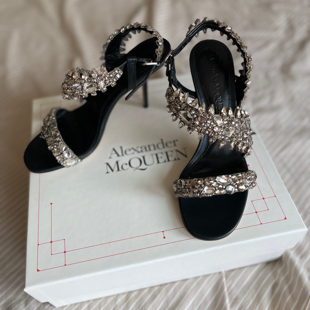 Alexander McQueen black crystal sandal